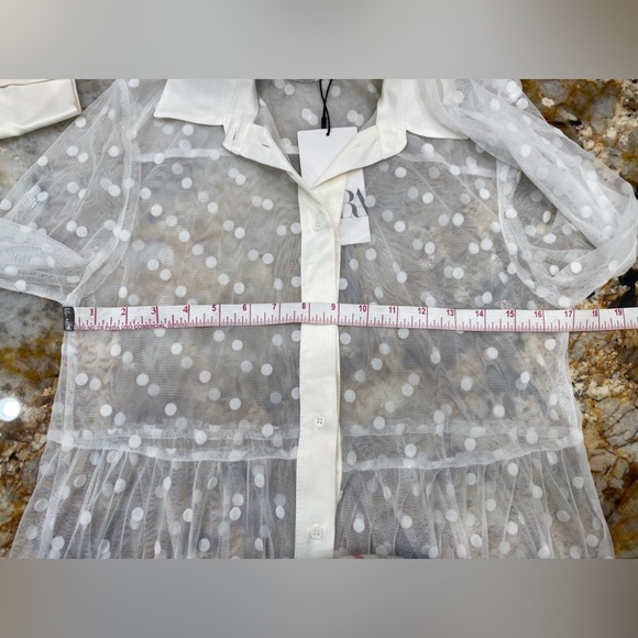 Zara mesh sheer tulle polka dots white dress size S NWT - Picture 8 of 8